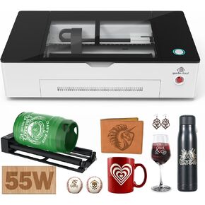 Gweike Cloud Pro II 55W CO2 Laser Cutter, Auto Focus Laser Engraver with Rotary, 0.0001" Accuracy Laser Engraving Machine with Smart HD Camera, Laser Cutting Machine for Wood, Metal, Acrylic, Leather