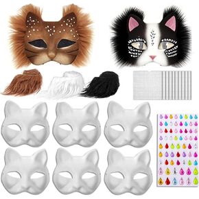 Therian Mask Kit, Cat Mask Base with Faux Fur, Eye Mesh and Cat Like Fuzzy Fabric, Therian Furry Halloween Mask for Halloween Masquerade Cosplay Party