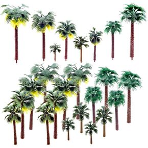 24 PCS Miniature Plastic Coconut Palm Trees Cake Topper Diorama Tropical Trees for Model Train Micro Railway Garden