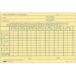 TOPS Weekly Time Report Card, 6 x 4 Inch, Index Bristol Stock, 100-Count, Buff (3017)