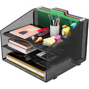 EasyPAG Mesh File Organizer for Desk, 3-Tier Paper Tray Organizer with Screw-Free Assembly & Letter Size Hanging File Holder, Metal Desk Organizer for Office Supplies, Documents, Folders, Black