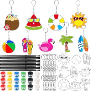 Blosssound 27 Sets Summer Crafts Kit Beach Keychains Unfinished Color Your Own Suncatcher Key Rings End of the Year Gifts DIY Tropical Hawaiian Luau Party Favors Supplies Activities Arts Project