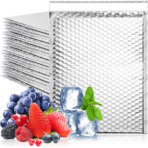 20 Pack Thermal Bubble Mailer, 9" x 11" Insulated Metallic Bubble Mailers, Self-adhesive Foil Mailing Envelopes for Cold Shipping Waterproof Shipping Envelopes for food, Cosmetics