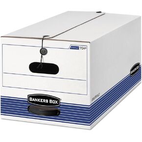 Bankers Box STOR/File Medium Duty Storage Boxes, FastFold, String and Button, Letter, 4 Pack (0070403), White, Blue, 10.8" x 12.3" x 24.1"
