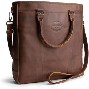 Littlefield & Co., Vertical Briefcase & Laptop Carrier, Easy Access Bag for Work, Travel and Wekend Getaways, Handmade, Bourbon Brown