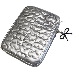 Puffy Y2K Laptop Sleeve Quilting Heart Patterned Shiny Laptop Case Comfyable Portable Notebook Cover 11-15.6 Inch (15-15.6 Inch,Grey)
