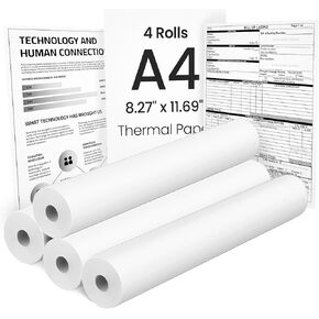 4 Rolls A4 Thermal Paper, Quick-Dry 8.27"x11.69" Size Thermal Printer Paper, Compatible with A285M A282M A281M M835 M834 M832 Portable Printer