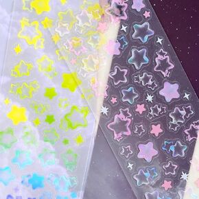 6 Sheets Bubble Stickers, Cute Korean Colorful Star Heart Glitter Self Adhesive Aesthetic Decorative Stickers for Scrapbooking, Junk Journal, Photocard Album, DIY Craft