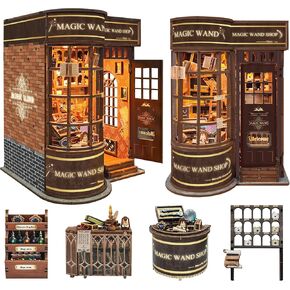 DIY Book Nook Kit with Magic Wand, 3D Wooden Puzzle, DIY Dollhouse Miniature Booknook Kit Creative Bookend Bookshelf Decor for Adults Teens -Magic Wand Shop(SQ-51)