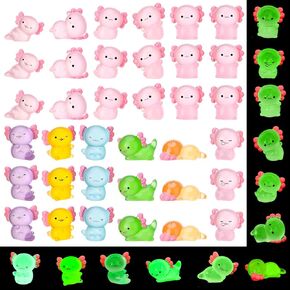 36 Pcs Luminous Mini Resin Axolotls, Tiny Axolotl Miniature Figures Glow in The Dark Axolotl Charm Ornament for DIY Fairy Garden Dollhouse Landscape Aquarium (12 Styles)