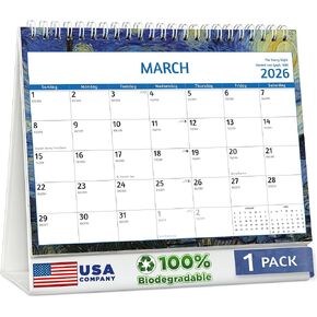 Zoe Deco - 8x6 Inch Standing Desk Calendar - 18-Month, July 2025 - December 2026 Tent Style Flip Calendar - Impressionist Masters