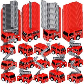 48 Pcs Mini Pullback Fire Truck Toy Small Pull Back Firetruck Plastic Fire Engine Toy Trucks Firefighter Birthday Party Supplies, Fireman Favors Goodie Bag Fillers, 4 Styles