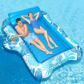 GVDV Inflatable Tanning Pool Lounger Float, 83"×63" X-Large Tanning Pools for Backyard, Water Tanning Bed with Food/Drink Holder, Blow Up Large Pool Float