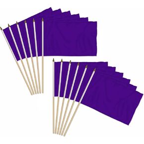 Purple Solid Color 12x18in Stick Flag - 1 dozen pack