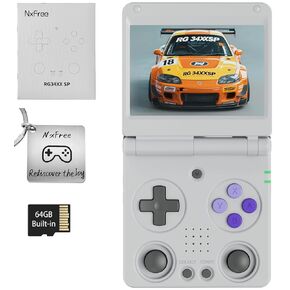 RG34XXSP, Retro Gaming Console – Flip Design, 3.4'' IPS Screen, 64G TF Card, Portable Handheld Style (Black 64G)