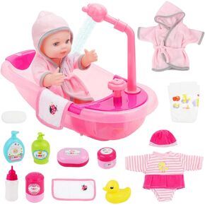 deAO Baby Doll Set with Bathtub,Doll Bath Set - Real Working Bathtub with Detachable Shower Spray