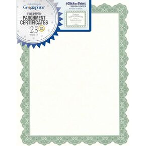 Optima Green Certificates with Gold Foil Seals, 8.5 x 11, Seal 1.75", Pack of 25 (39452S)