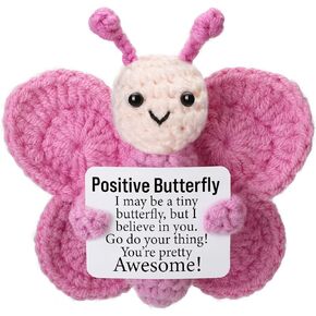 Positive Crochet Butterfly Gift for Women, Mini Handmade Emotional Support Plush for Friends, Coworkers, Boss, Girls, Teachers on Birthday Christmas Valentines, Mother's Day, Easter