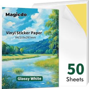 Vinyl Sticker Paper for Inkjet Printer Glossy White Decal Paper Self-Adhesive Sheets 8.5"x11" (glossy-50sheets)