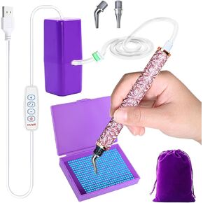 Muzagroo Art Art Electric Diamond Paint مع شفط قابل للتعديل للبالغين ، قلم فراغ لفن الماس مع حقيبة تخزين ، أدوات إكسسوارات الرسم الماسي ، قلم لا تحتاج إلى شمع (أرجواني)