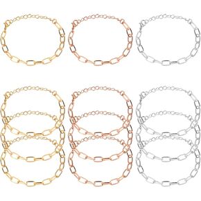 12 Pcs Charm Bracelet Chain Charm Bracelet Making Kit Link Bracelet Chain with Lobster Clasps Bracelet Chains for Jewelry Making Christmas Women DIY Bracelets Crafts Supplies, Gold Silver Rose Gold