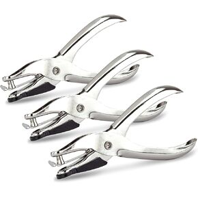 Rapesco 1739 Pack of 3 Single Hole Punch Pliers, 10 Sheet Capacity, Silver 1 Hole Puncher for ID Cards, Paper,Crafts, Art Projects, Easy Punching Card Stock and Chipboard