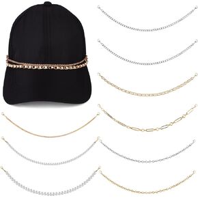 Haiabei 9Pcs Pearl Trucket Hat Chains Bill Decoration Metal Trucker Hat Charms Metal Chains for Hat DIY Mesh Baseball Cap Accessories Chain Metal Detachable Chains Assorted Styles for Women Man