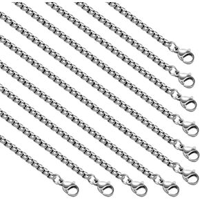 YOUBEIYEE 10PCS Stainless Steel Necklace Chains Bulk Square Rolo Chain Necklaces for Men and Women Jewelry DIY Making (20inch)