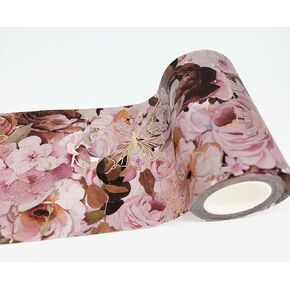 Serenity Fair Extra Wide Floral Roses Gold foil washi Tape roll (4 inches/ 10 cm Wide) for scrapbooks, Crafts, Wall Paper Borders