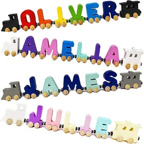 Educational Toy Name Wooden Trains Puzzle for Kids Educational Toy 3 inch Each Letter- Learn Play & Display Kids Room Gift for All Ages 1 2 3 4 5 6 Years Old