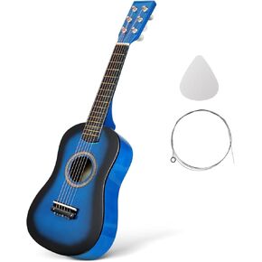 23 Inch Kids Acoustic Guitar, Beginner Folk Guitar, 6-String Wooden Toy Guitar for Children, Blue, Ideal for Learning and Entertainment