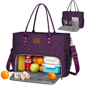 KKXIU Lunch Tote Bag for Teacher & Nurse, 15.6 Inch Laptop Tote with Insulated Lunch Box Pocket for Women