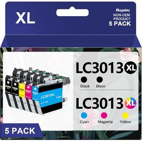 LC3013 Ink Cartridges BK/C/M/Y 5-Pack High Yield 400 Pages/Cartridge Compatible for Brother Ink Cartridges LC3013 LC3011 XL LC3013XL LC3011XL Compatible for MFC-J497DW MFC-J491DW MFC-J895DW MFC-J690DW