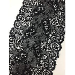 7 Inch X 5 Yards Black Lace Stretchy Fabric Ribbon | Perfect for DIY Decoration, Wig and Craft | 5 & 10 Yards (7" X 5 Yards -Stretch -Black)