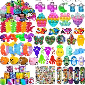 124 Pcs Party Favors for Kids, Goodie Bags Stuffers, Prize Box Toys for Classroom, Treasure Chest Toys, Fidget Toys Bulk, Pinata Fillers, Carnival Prizes