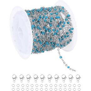 MECCANIXITY Stainless Steel Bead Chain, 16.4 Feet/5M Enamel Beaded Jewelry Link Cable Chains Spool Kit for Jewelry Making, Necklace, Bracelets, DIY Crafts (Gold/Grey White Pink, Pack of 1)