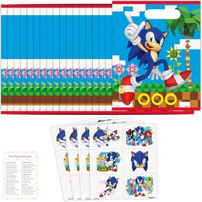 Unique Sonic Party Bags and Tattoos - 24 Guests - Bundle with Goodie Bags, Tattoos and Checklist - Sonic Birthday Party Decorations and Supplies
