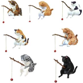 Ikasus 7Pcs Funny Cats Aquarium Decorations - Cute Cat Fishing Fish Tank Miniature Fairy Garden Figurine Ornament for Landscape