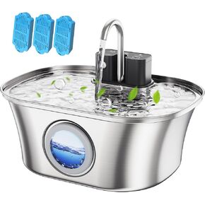نافورة ماء Cat Wireless: Feather Stailles Stefles Stefles 108oz/3.2L Cat Fountain ، نوافير مياه الحيوانات الأليفة الأوتوماتيكية مع استشعار الحركة الداخلية ، سهلة نظيفة ، للقطط ، الكلاب ، حيوانات أليفة متعددة