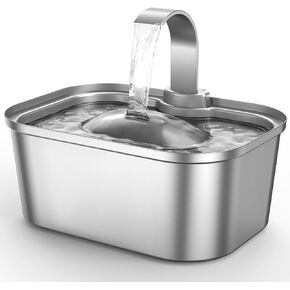Bobo&Dragon Automatic Stainless Steel Cat Water Fountain Indoor with Quiet Pump & Built-in Filter - 124oz/3.5L Cat & Dog Water Dispenser, Easy Clean Waterfall Design Metal Dish Bowl
