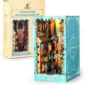 MIEBELY Book Nook Kits for Adults, DIY Miniature House Booknook Kit with 2 Led Lights, 238 PCS Tiny House Book Nook, 3D Puzzle Wooden Craft Kit for Adults Creative Birthday Gift for Family, Friends