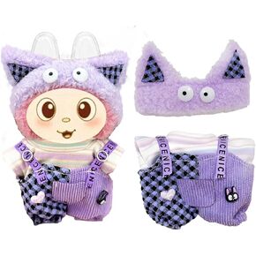 for Labubu Clothes, Doll Outfit Set for 17cm, 3 Pack Clothing Set for Doll, Premium Fashion Rompers Clothes for Dolls Accessories Suit (NO Doll) (Purple)