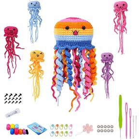 Tavkite Crochet Kit for Beginners, 6 Pack Jellyfish Crochet Starter Kit with Instructions and Video Tutorials, Easy to Learn Crochet Animal Kit for Adults, Knitting Kit for Beginner DIY Craft