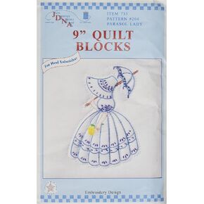 Jack Dempsey Satmped White Quilt Blocks 9"X9" 12/Pkg, Parasol Lady