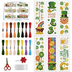 BEUNITONE 6 PCS Cross Stitch Stitch Kit لقهوة المبتدئين وموضوع الحلو ، مجموعة التطريز اليدوي مع تعليمات شاي مرجعية للتطريز مصنوعة يدويًا لمحبي الكتب المصنوعة من DIY 8.5''x3 '' '