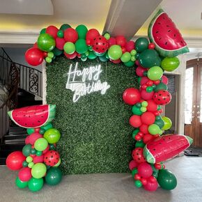 145Pcs Watermelon Party Decorations Balloon Arch Garland Kit - Green Rose Red Polka Dot Latex Watermelon Foil Balloons for Summer Birthday Party Baby Shower One in a Melon Party Decorations