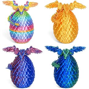 3D Printed Dragon Eggs with Dragon Inside, Easter Mystery Dragon Egg Articulated Crystal Dragon Fidget Toy, Surprise 3D Printed Dragon Egg with Wings Flying Animals Toy Easter Basket Stuffers 4PCS(A)