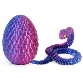 3D Printed Snake with Egg, Dragon Egg ,Easter Egg ，Articulated Snake in Egg， Executive Desk Toys,Articulated Animal Desk Toy ，Gift (Red and Blue)