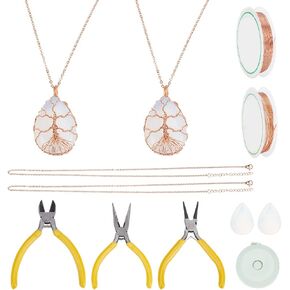 WEBEEDY Wire Wrapping Jewelry Making Kit,DIY 2 Wire Wrapped Tree of Life Chakra Pendant,Drop Shape Necklaces Making Kit Crystal Stone Necklace for Jewelry Making Christmas Valentine's Day Unique Gift