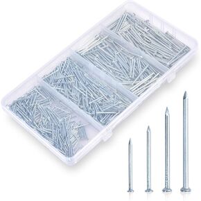 Gold Picture Hanging Nails Kit 650 Pcs - 4 Sizes Premium Galvanized Steel Wall Nails with Storage Box for Frames, Photos, Artworks
